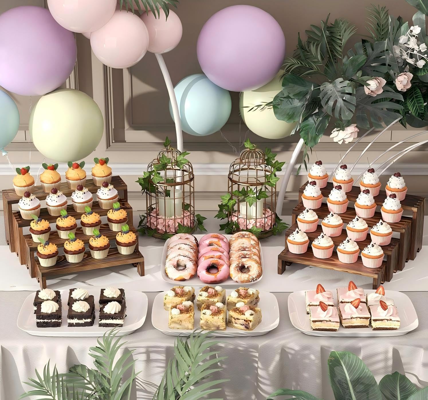 2 Set Wooden Tiered Risers DisTLay Stands for Vendor Events,Stackable Wooden Cupcake DisTLay Stand,Farmhouse Decor Wood Dessert Table DisTLay Set,Vendor Booth DisTLay Items,Food DisTLay Risers for Party（12-11.2-10.4-9.6IN）