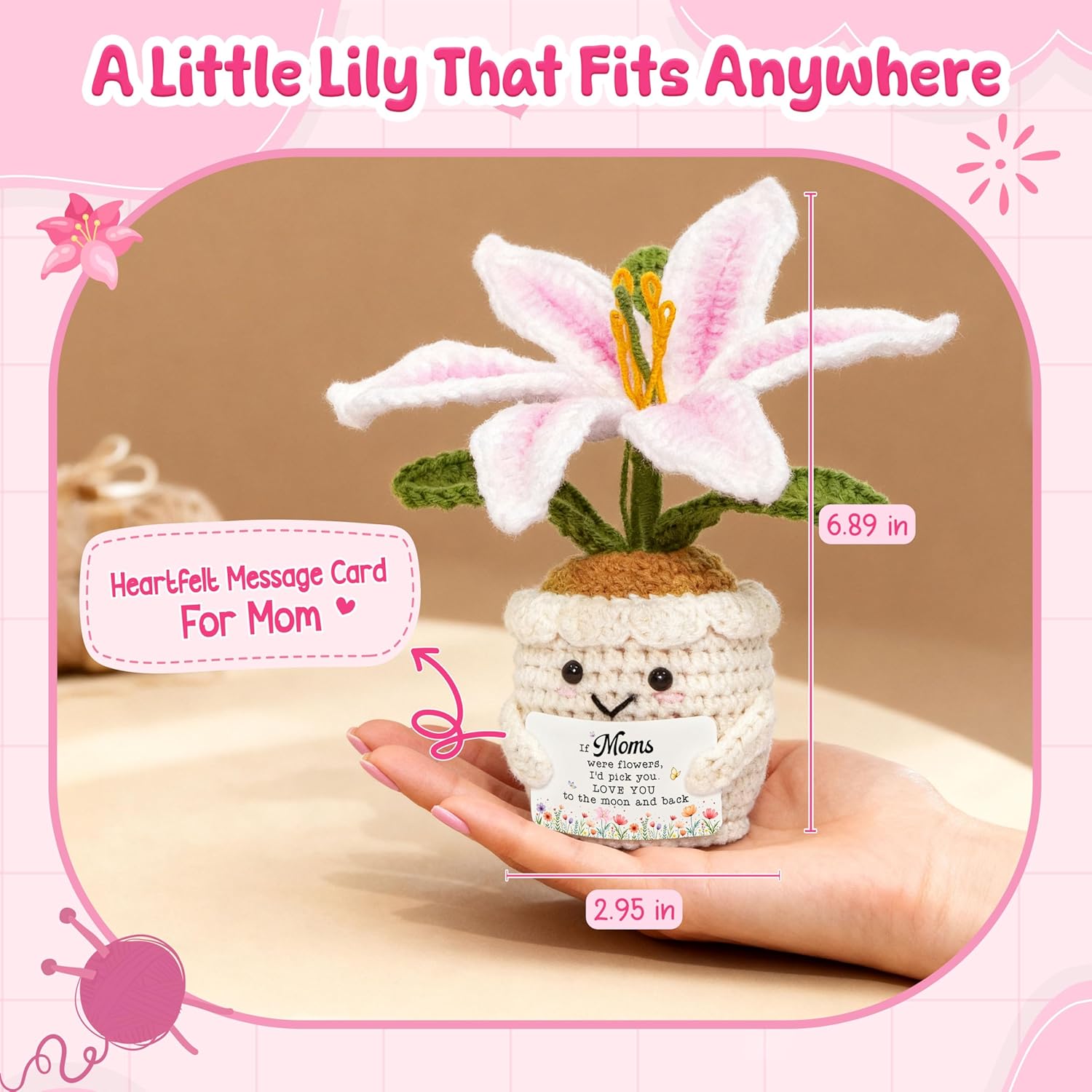 OASSIE Gifts for Mom - Emotional Support Crochet Lily Flower - Proud of You Motivational Positive Mothers Day Birthday Gifts for Mom from Daughter Son, Mother Gift, Mama Gift