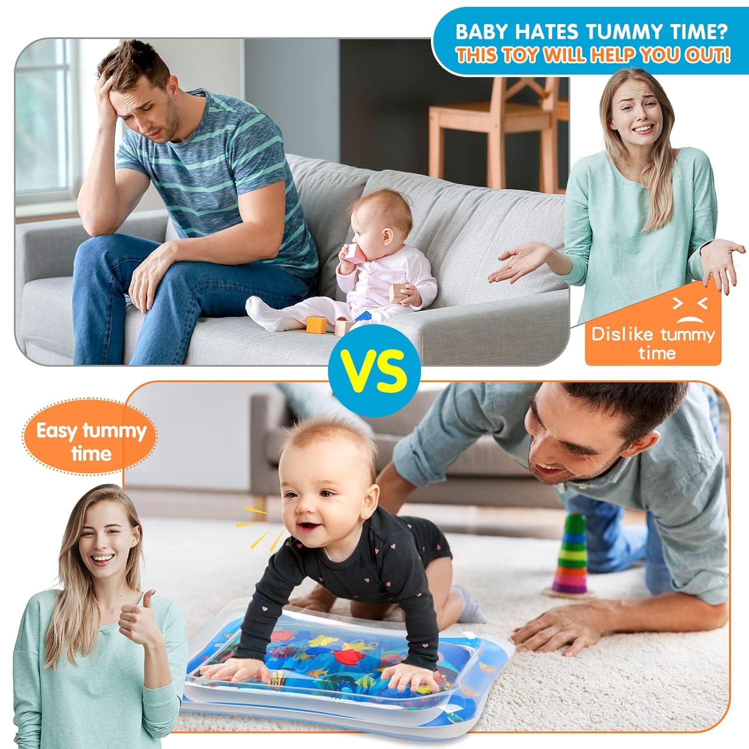Infinno Inflatable Tummy Time Mat Premium Baby Water TLay Mat for Infants and Toddlers Baby Toys for 3 to 24 Months, Strengthen Your Baby's Muscles, Portable