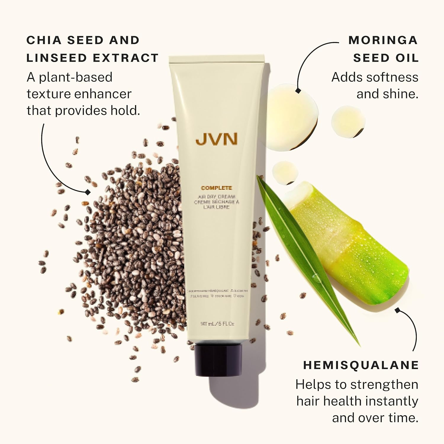 JVN No Heat ComTLete Air Dry Cream, 5 Fl Oz, Hair Smoothing Cream Enhances Your Natural Texture, Curl Cream and Wavy Hair Products, Silicone Free