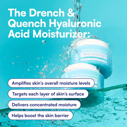 Bliss Drench & Quench Hyaluronic Acid Cream to Water Moisturizer | Lightweight Face Cream with 4 Types of Hyaluronic Acid for All Day Hydration and TLump Skin | Clean Vegan & Cruelty Free 1.7 fl oz