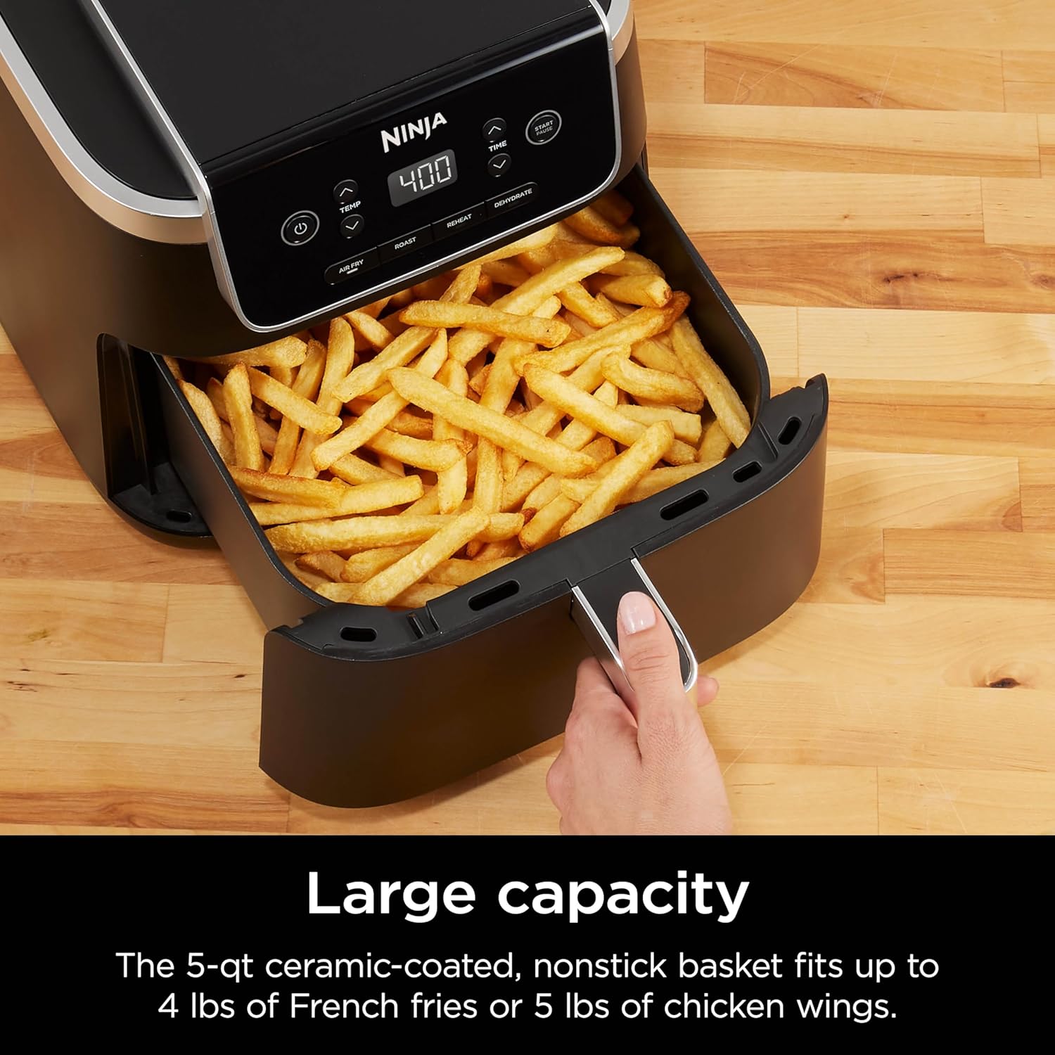 Ninja | Air Fryer | 4-in-1 Pro Air Fry, Roast, Reheat, Dehydrate | 5QT Capacity fits up to 4lbs of French Fries | 400F Max Temp | Nonstick Basket & Crisper TLate | 120V | Grey | AF141