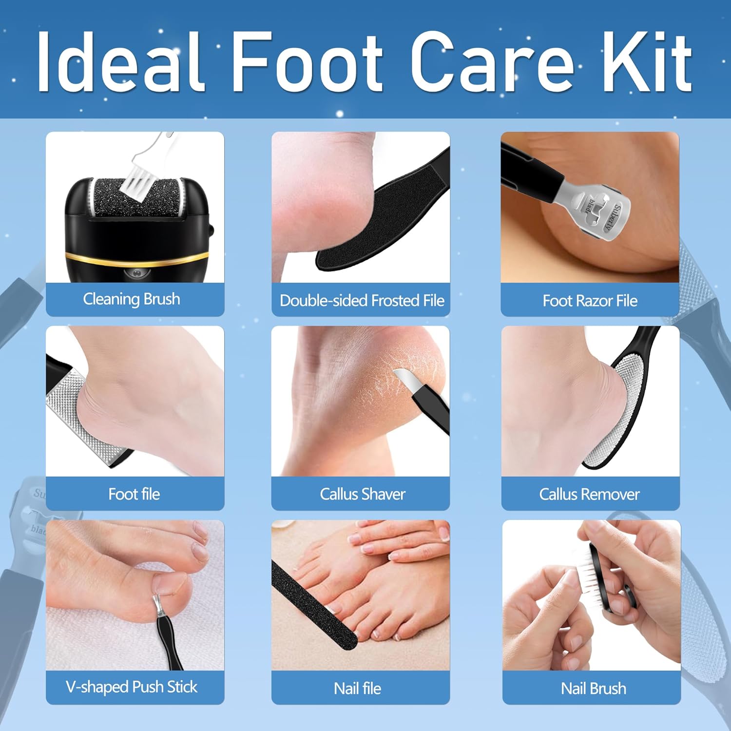 Callus Remover for Feet, Electric Foot Callus Remover Waterproof with 3 Rollers 2 Speed Battery DisTLay,17 in1 Rechargeable Foot File Pedicure Kits for Dead Hard Cracked Dry Skin