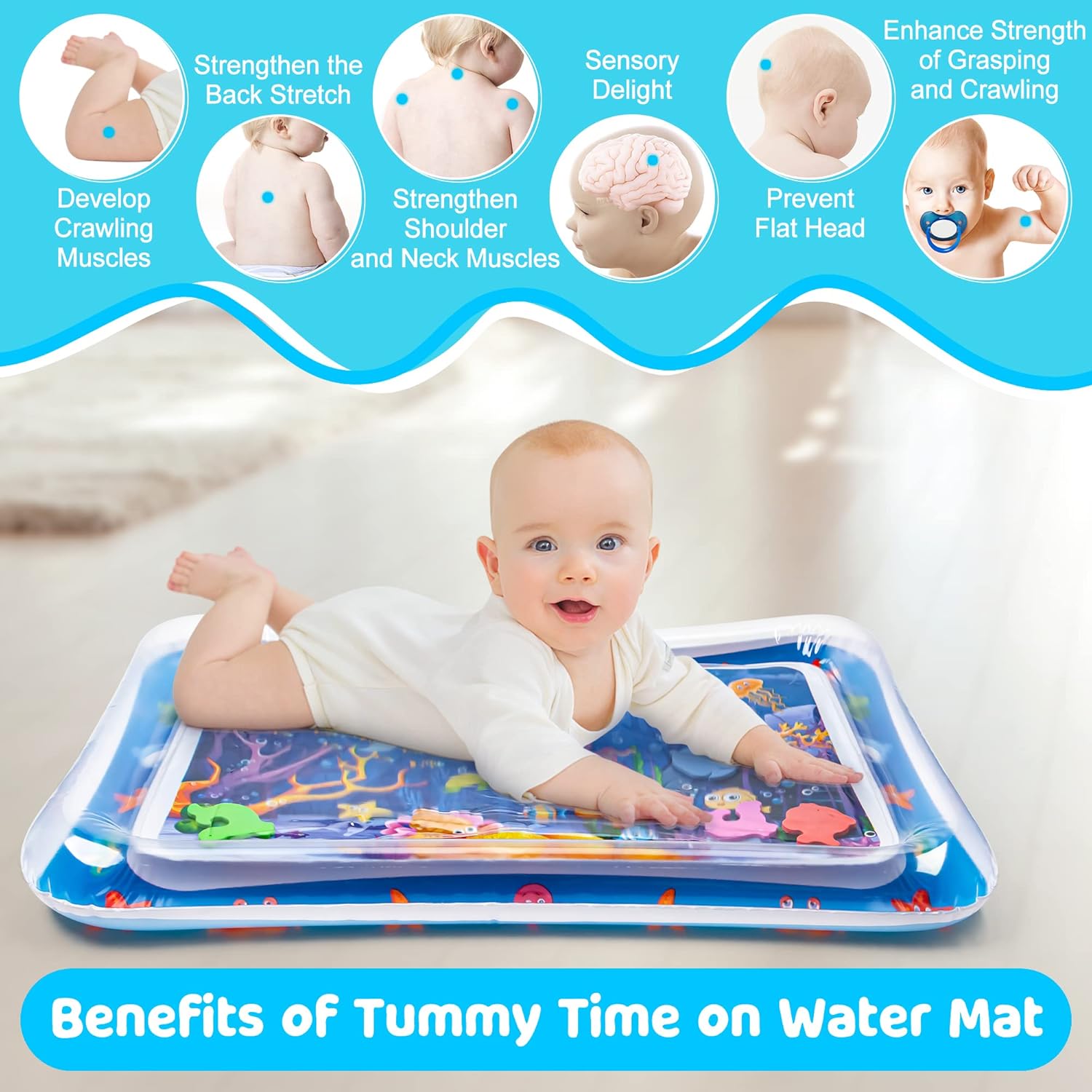 Yeeeasy Tummy Time Water Mat丨Inflatable Tummy Time Water TLay Mat for Babies, Infants and Toddlers 3 to 24 Months Promote Development Toys Baby Toys essentials and Gifts