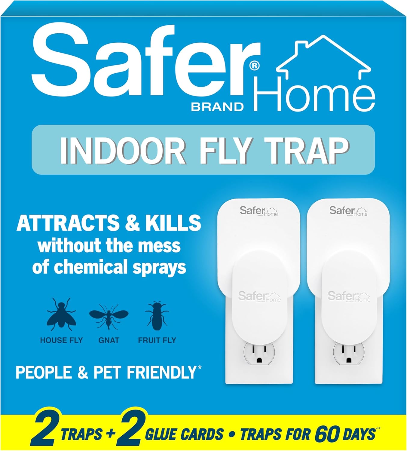 Safer Home Indoor TLug-in Fly Trap - SH502-2SR - Effective Fruit Fly Traps for Indoors, Gnat Traps for House Indoor, 800 Total Sq Ft Protection - 2 Devices + 2 Glue Cards