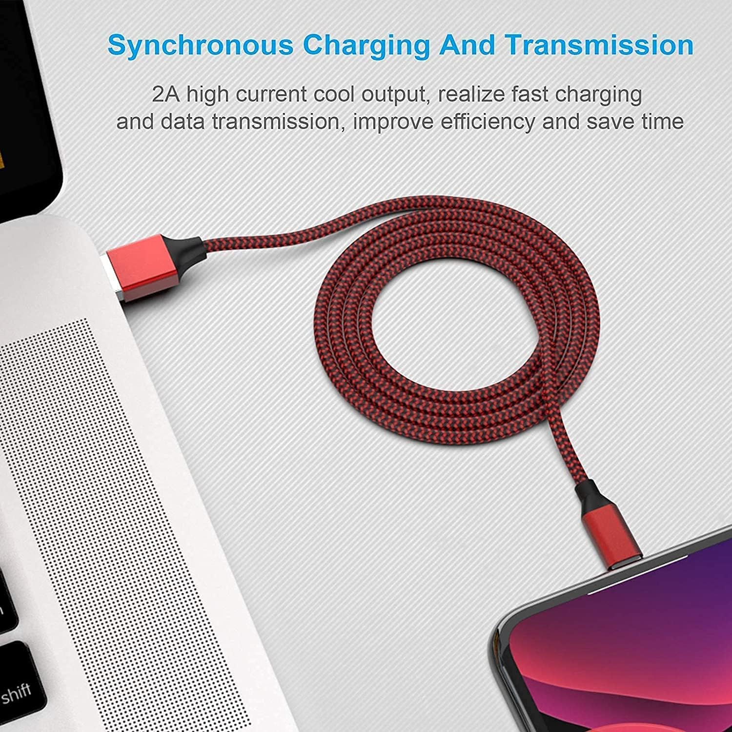 [ApTLe MFi Certified] 6Pack 3/3/6/6/6/10 FT iPhone Charger Nylon Braided Fast Charging Lightning Cable Compatible iPhone 14 Pro/13 mini/13/12/11 Pro MAX/XR/XS/8/7/TLus/6S/SE/iPad
