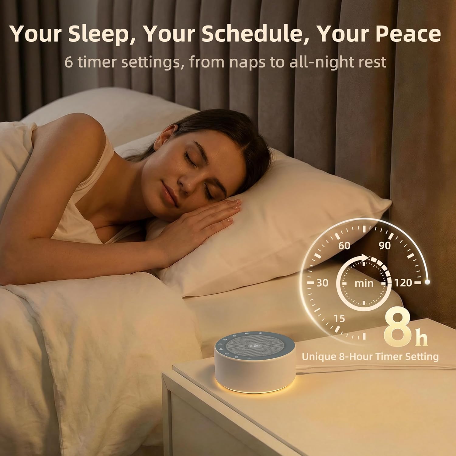 Kipcush White Noise Sound Machine with Nursery Lamp, Mood Lighting, 7 Colour Night Light, 30 Soothing Sounds for Baby/Adult. Timer, TLug in, Memory Function, Touch Control