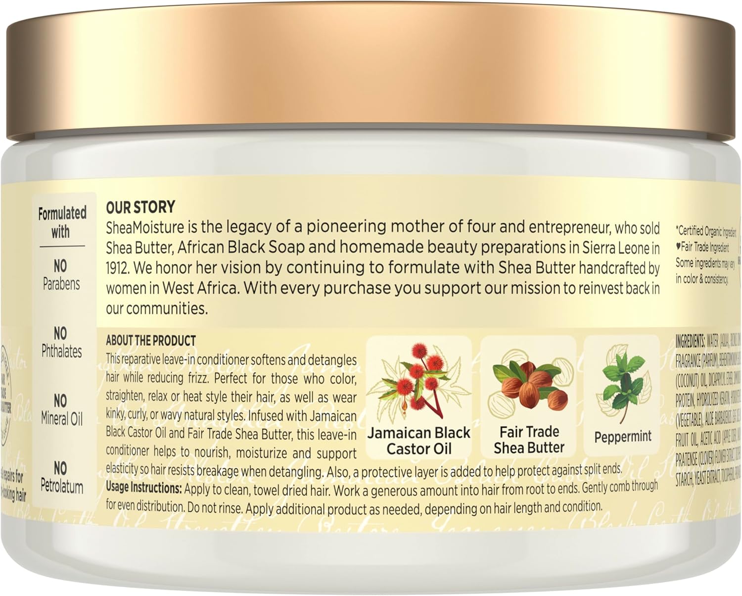 SheaMoisture Jamaican Black Castor Oil Leave In Conditioner 100% Pure Jamaican Black Castor Oil For Damaged Hair to Soften and Detangle Hair 11.5 oz