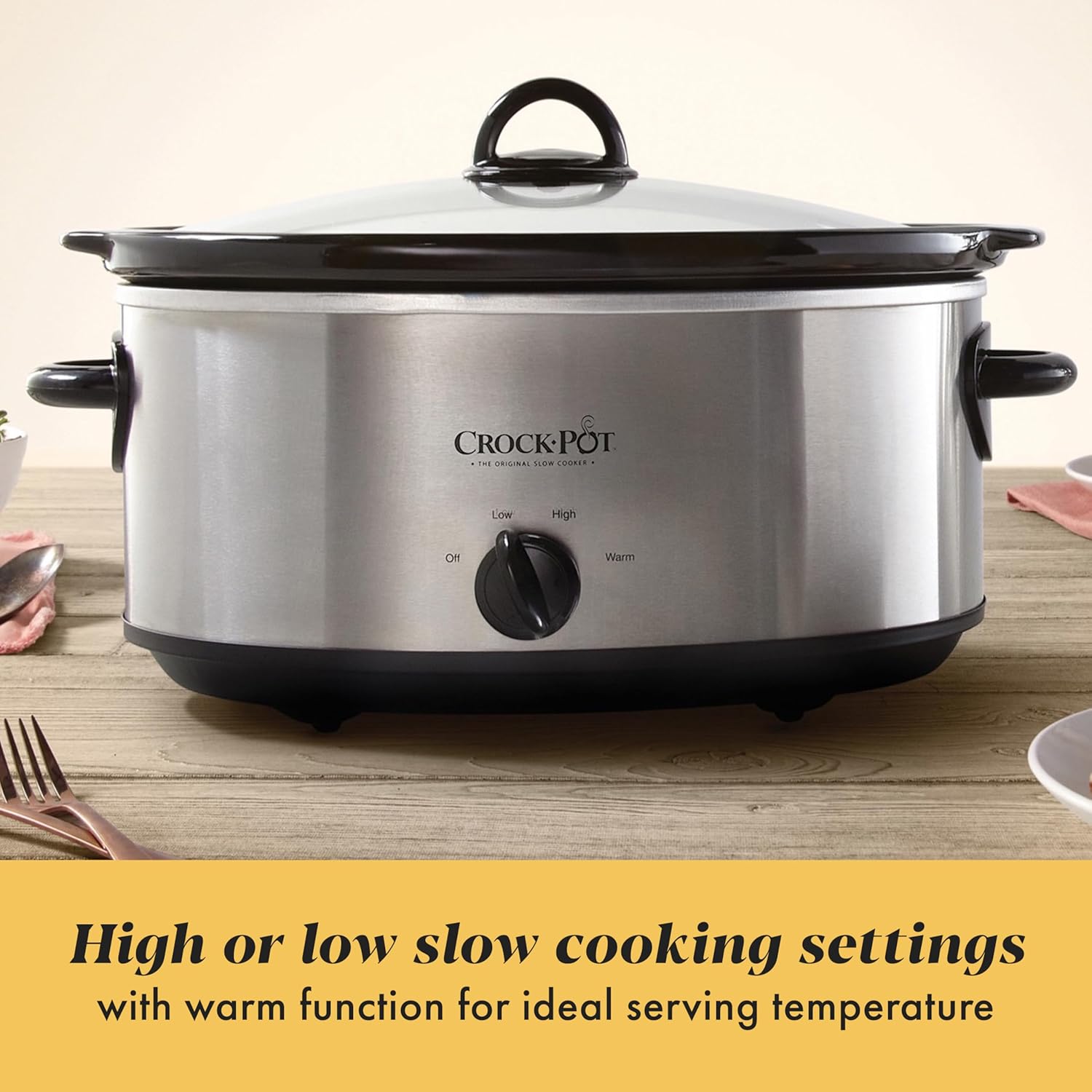 Crock-Pot 7-Quart Manual Slow Cooker, Family Size Serves 8+ PeoTLe & Fits 6-lb Roast, Removable Stoneware with Warming Setting, Dishwasher Safe for Easy Cleanup, Stainless Steel