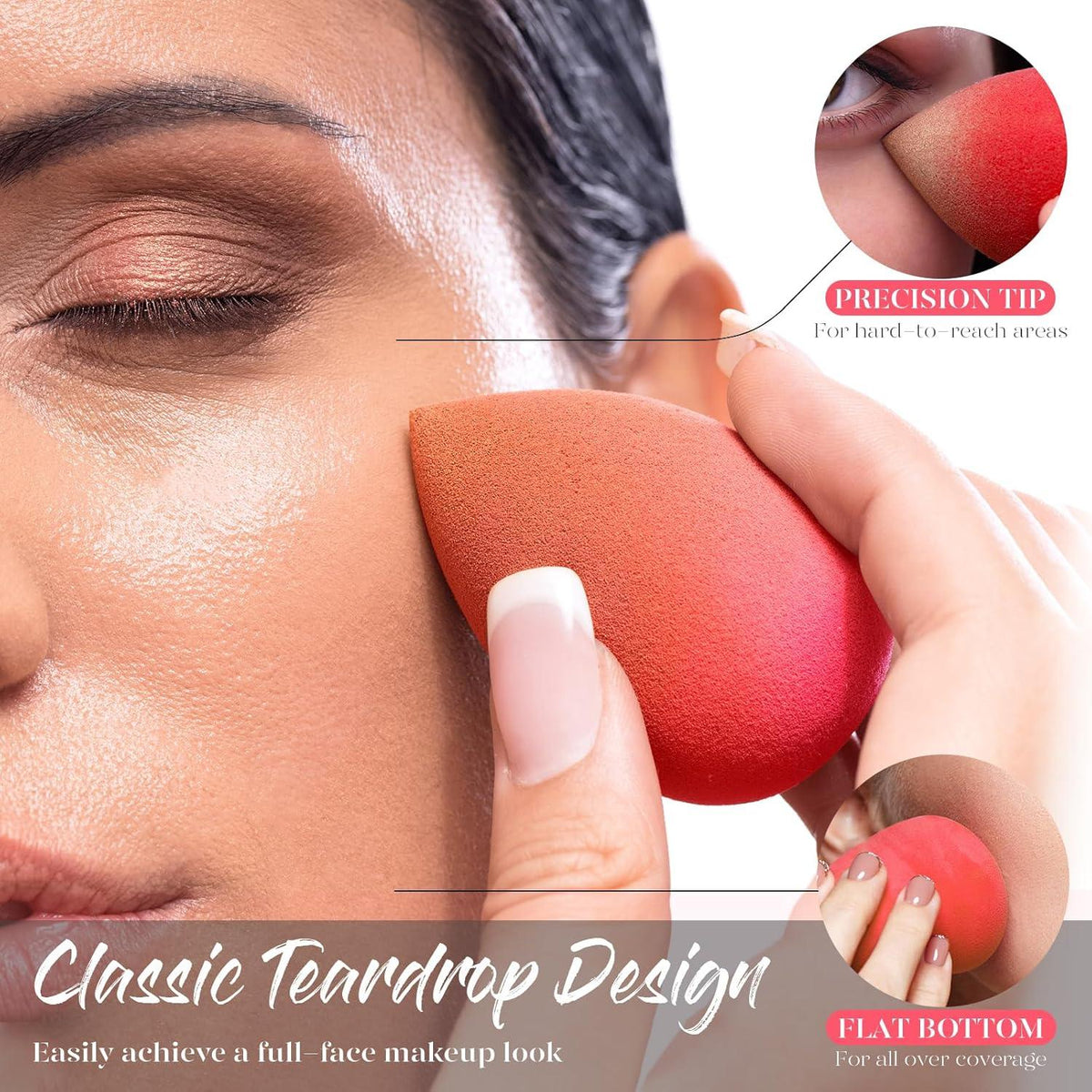 5-piece latex-free makeup sponge set for blending foundation, liquid, cream & powder, ultra-soft, vegan