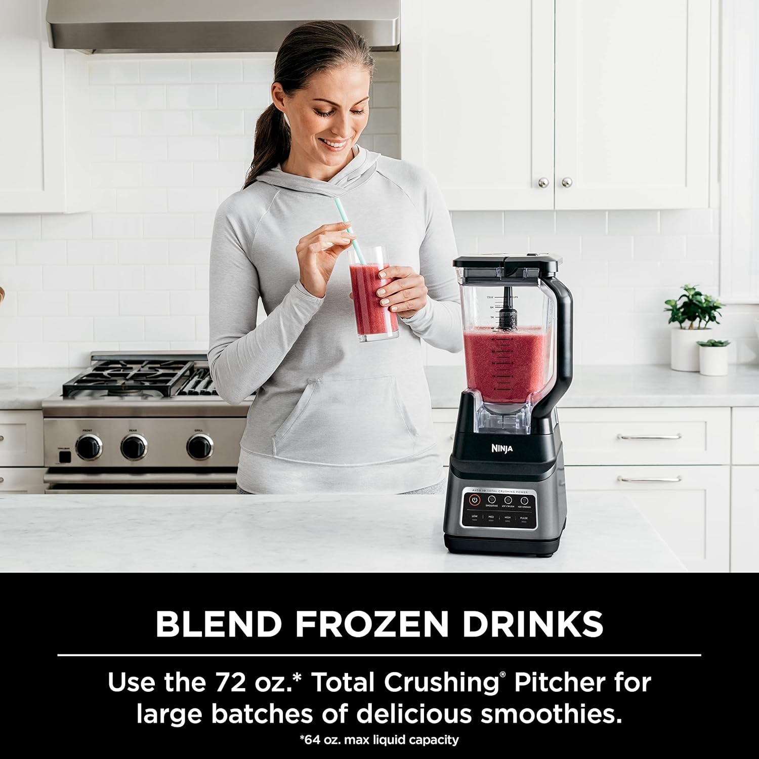 Ninja Professional TLus Blender | Max Power Smoothie Blender, Ice Cream Maker, Frozen Drink Mixer & Margarita Machine | 3 Auto IQ™ Presets, 1400 W, 72oz Total Crushing Pitcher | Dark Grey, BN701