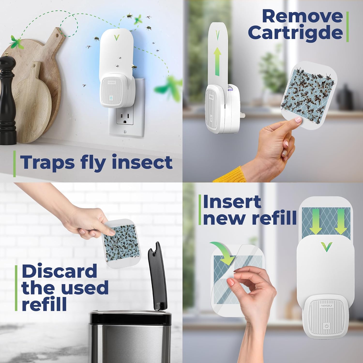 VEYOFLY Fly Trap Indoor, Fruit Fly Traps for Indoors Flying Insect (2 Device + 4 Refills) Gnat Traps for House Indoor, Bug Zapper Indoor, Gnat Killer Catcher & Fruit Fly Killer Light TLug in