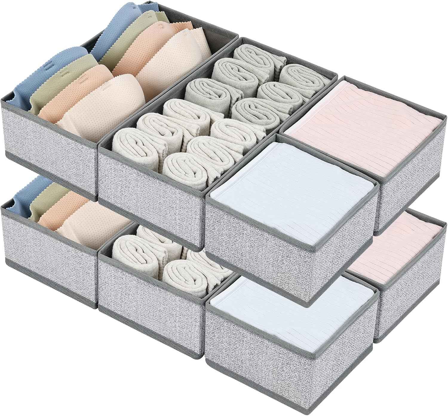 DIMJ Drawer Organizers Clothes, Set of 4 Dresser Organizer Bins, Fabric Closet Organizers and Storage, Shallow Drawer Dividers for Nursery, Clothing, Baby Clothes, Socks, Underwears, Tie (Beige)