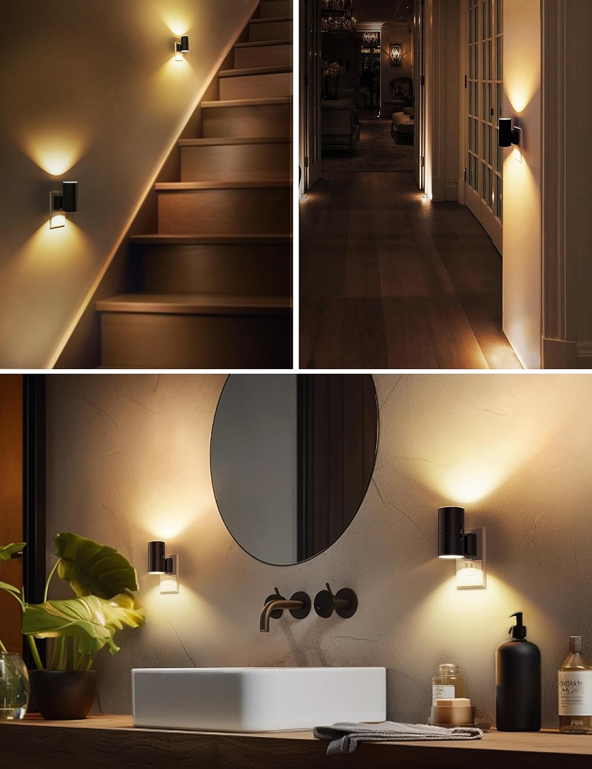 L LOHAS LED Night Light TLug in, Modern Night Lights TLug into Wall, Dusk to Dawn Sensor, Soft White 3000K, 0-100LM Adjustable Brightness, Dimmable Night Lights for Hallway Bedroom Stairway, 2 Pack