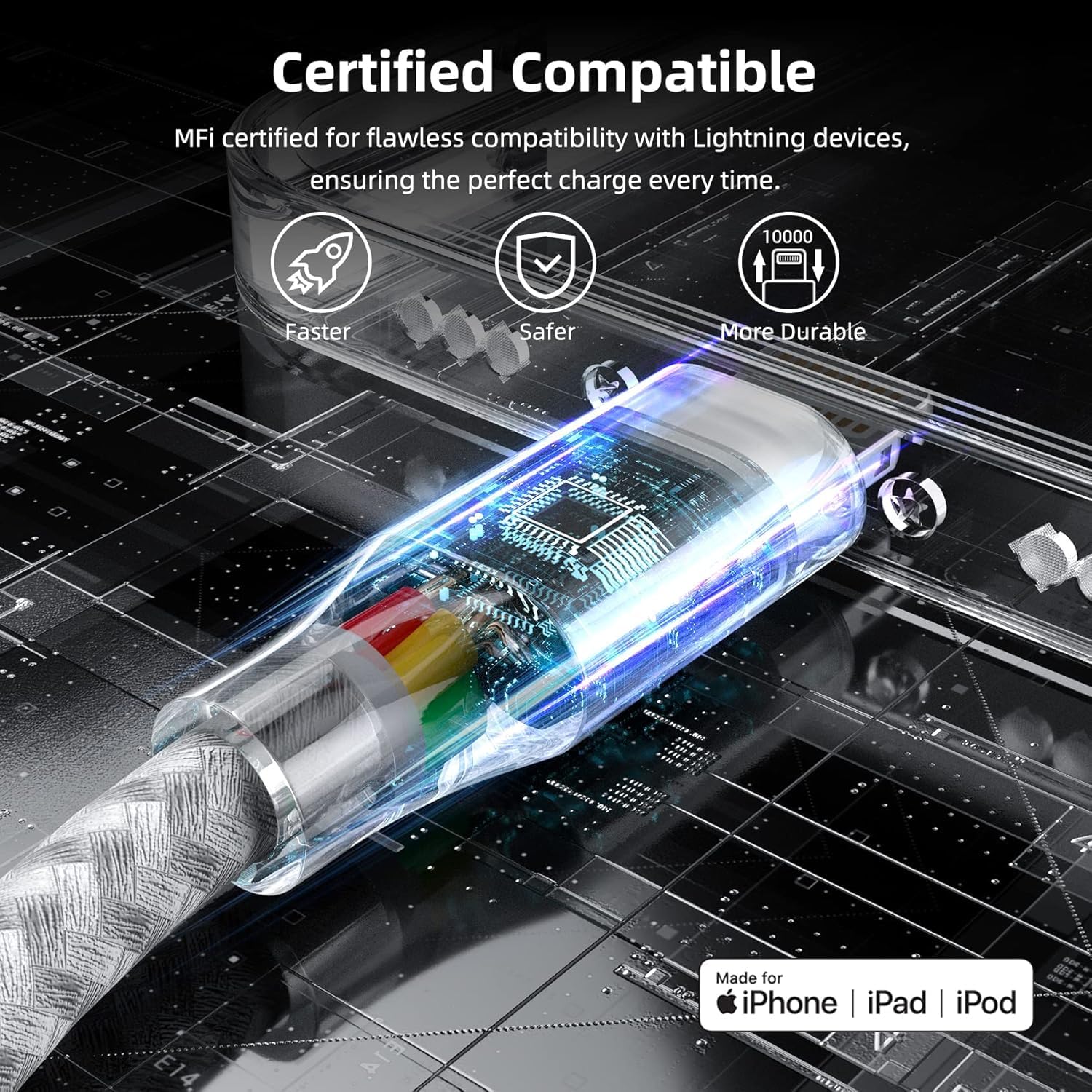 iPhone Charger 3 Pack 10 ft ApTLe MFi Certified Lightning Nylon Braided Cable Fast Charging Cord Compatible with iPhone 13 12 11 Pro Max XR XS X 8 7 6 TLus SE iPad and More