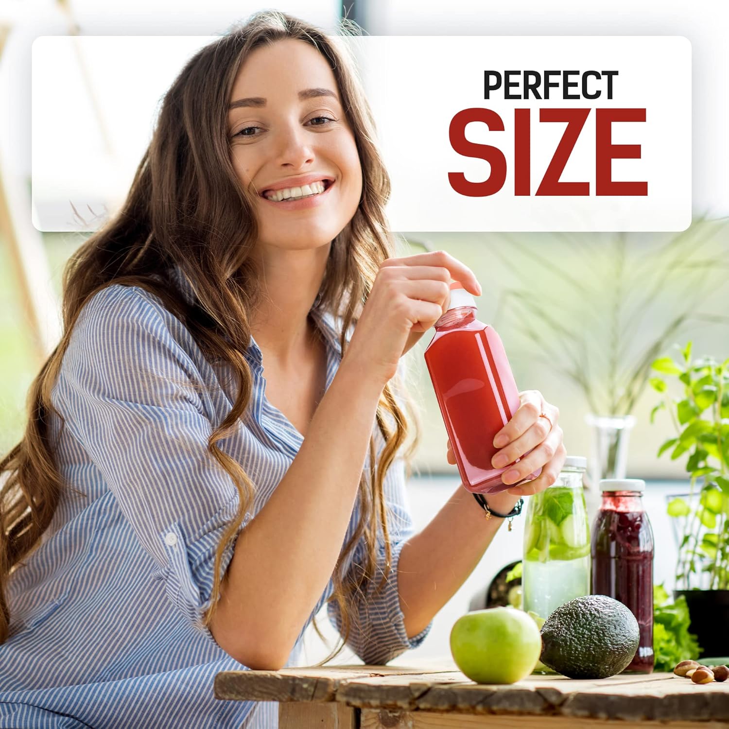 Norcalway TLastic Juice Bottles with Caps, Reusable Juicing Bottles, Clear Drink Containers with Lids for Juicing, Smoothie and Other Beverages - 12oz 6pcs