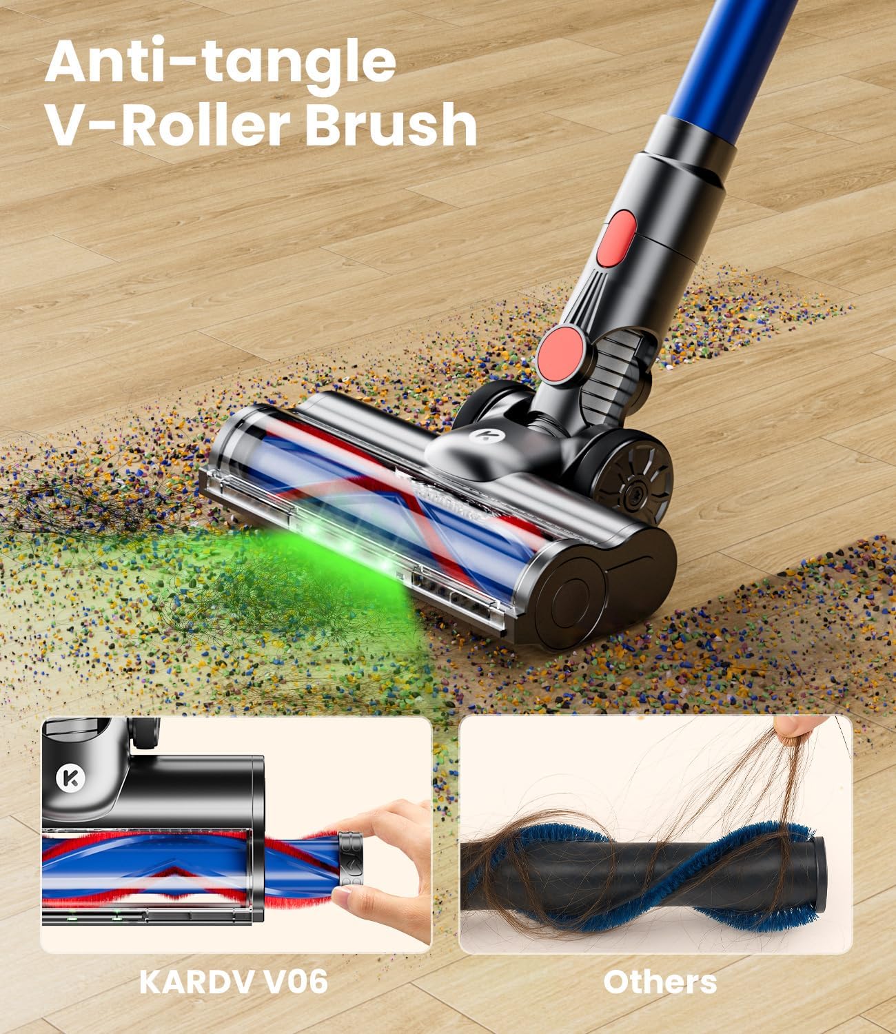 Cordless Vacuum Cleaner, 500W/40Kpa Vacuum Cleaners for Home, 60Mins Stick Vacuum with LED DisTLay, Anti-Tangle & Wall Mount Charging, 8 in 1 Lightweight Vacuum for Hard Floors Carpet Pet Hair