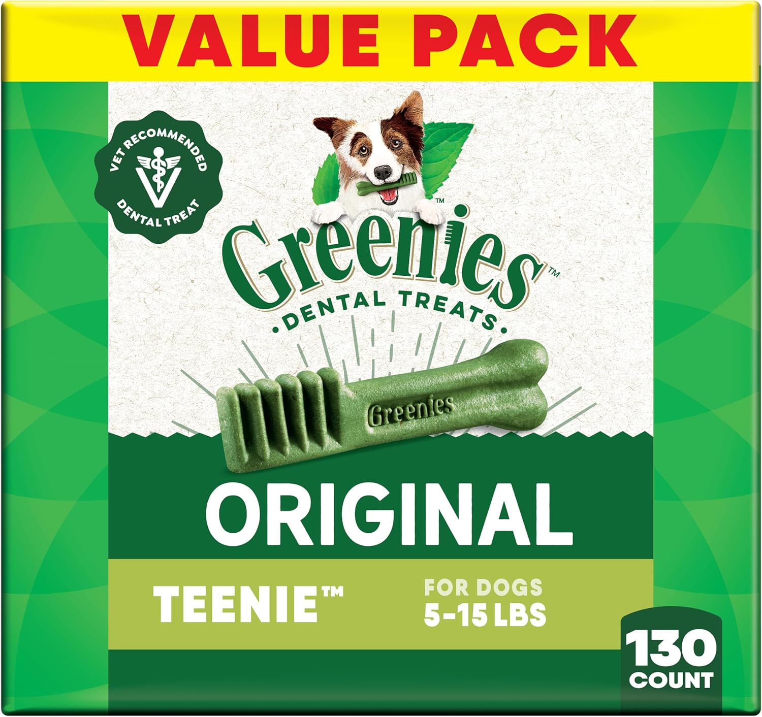 Greenies Veterinarian-Recommended Adult Natural Dental Dog Treats Teenie Size, Dog Dental Chews, Original Flavor, 36 oz. Pack, 130 Count Search by: Search on ebay Search on Walmart