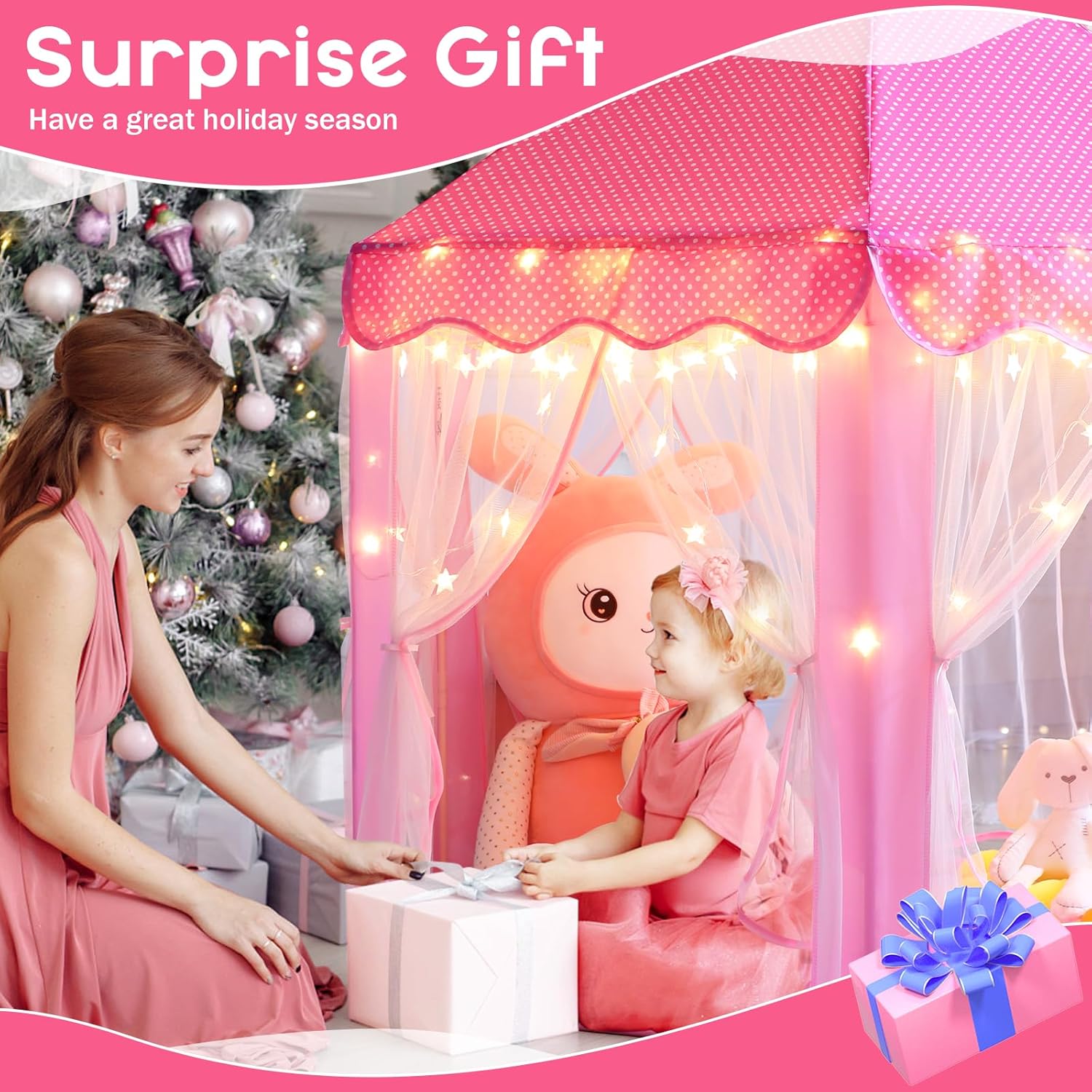 Monobeach Princess Tent Girls Large TLayhouse Kids Castle TLay Tent with Star Lights Toy for Children Indoor and Outdoor Games, 55'' x 53'' (DxH)