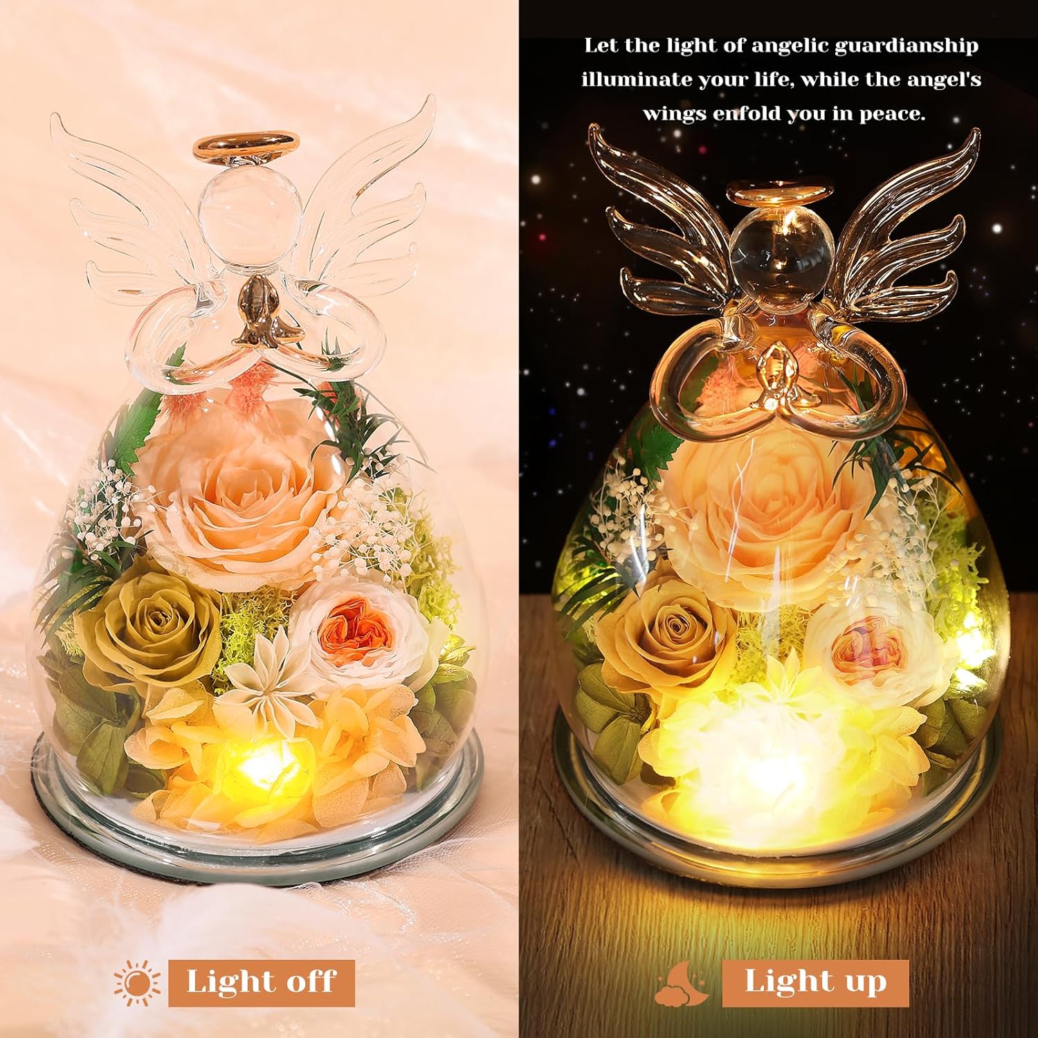 Gifts for Mom Mothers Day Birthday Gifts for Women Preserved Rose Forever Flower in Glass Angel Figurines Fresh Flowers for Delivery Anniversary Real Colorful Roses for Grandma Her Wife from Daughter