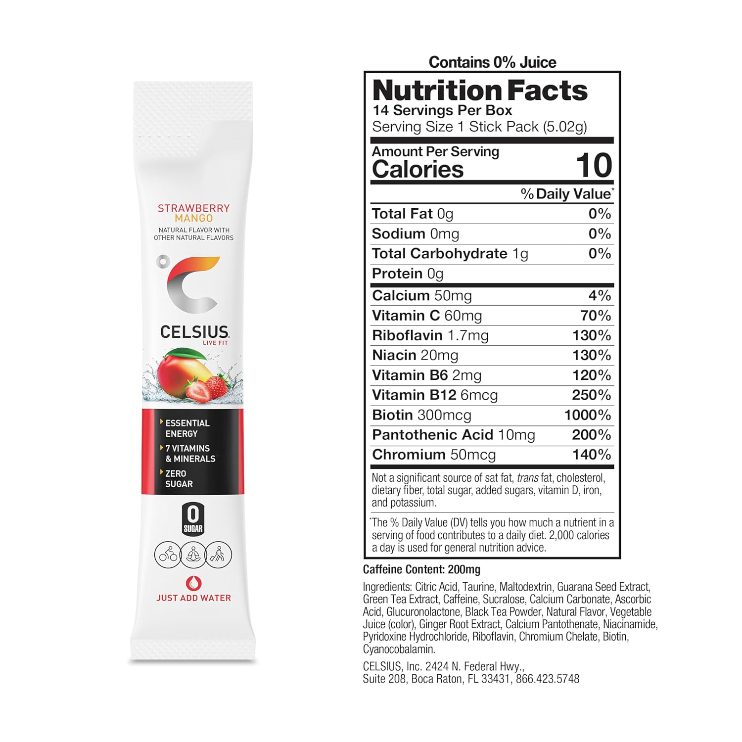 The Go Strawberry Mango, Sugar Free Energy Drink Mix Sticks, 14 Count (Pack of 2)