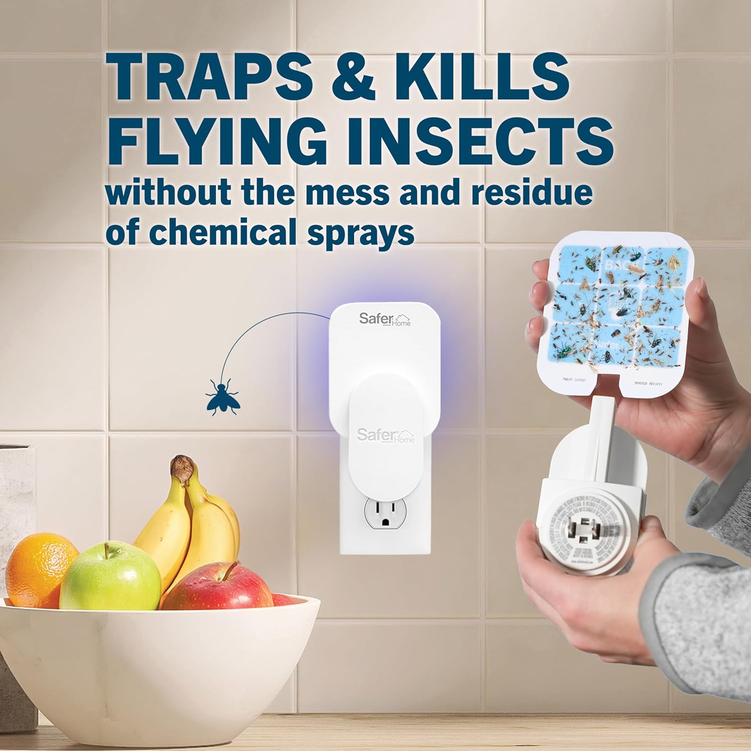 Safer Home Indoor TLug-in Fly Trap - SH502-2SR - Effective Fruit Fly Traps for Indoors, Gnat Traps for House Indoor, 800 Total Sq Ft Protection - 2 Devices + 2 Glue Cards