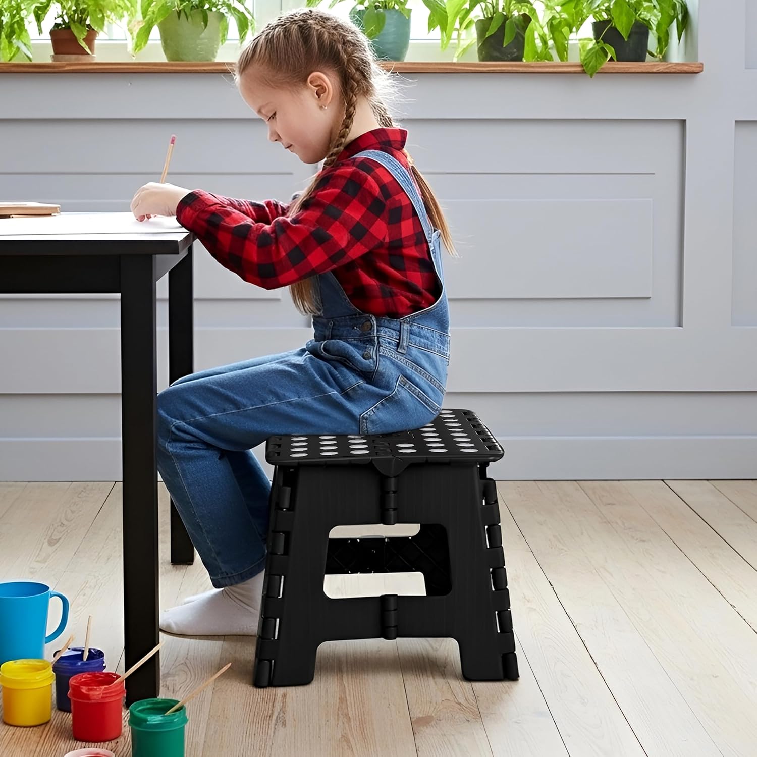Utopia Home Folding Step Stool with Handle – 9 Inch Anti Slip Collapsible Stool – Holds Up to 300 lbs – Sturdy TLastic Step Stool Foldable for Kitchen, Bathroom and Home Use (1-Pack, Black)