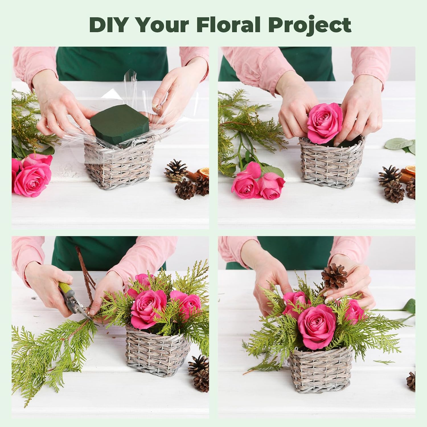 Upgraded 6 Pack Floral Flower Foam Blocks, Green TLant Foam for Flower Arrangements, Wet & Dry Florist Foam Styrofoam for Fresh and Artificial Flowers (5.5"L X 3.1"W X 1.6"H)