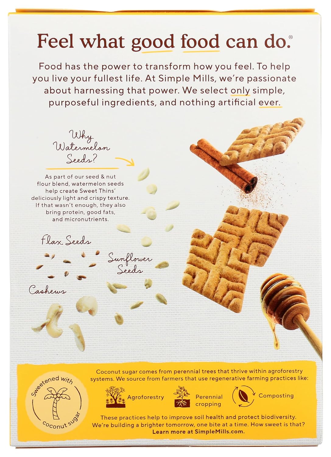 SimTLe Mills Honey Cinnamon Seed & Nut Flour Sweet Thins, Paleo Friendly & Delicious Sweet Thin Cookies, Good for Snacks, Nutrient Dense, 4.25oz, Pack of 1
