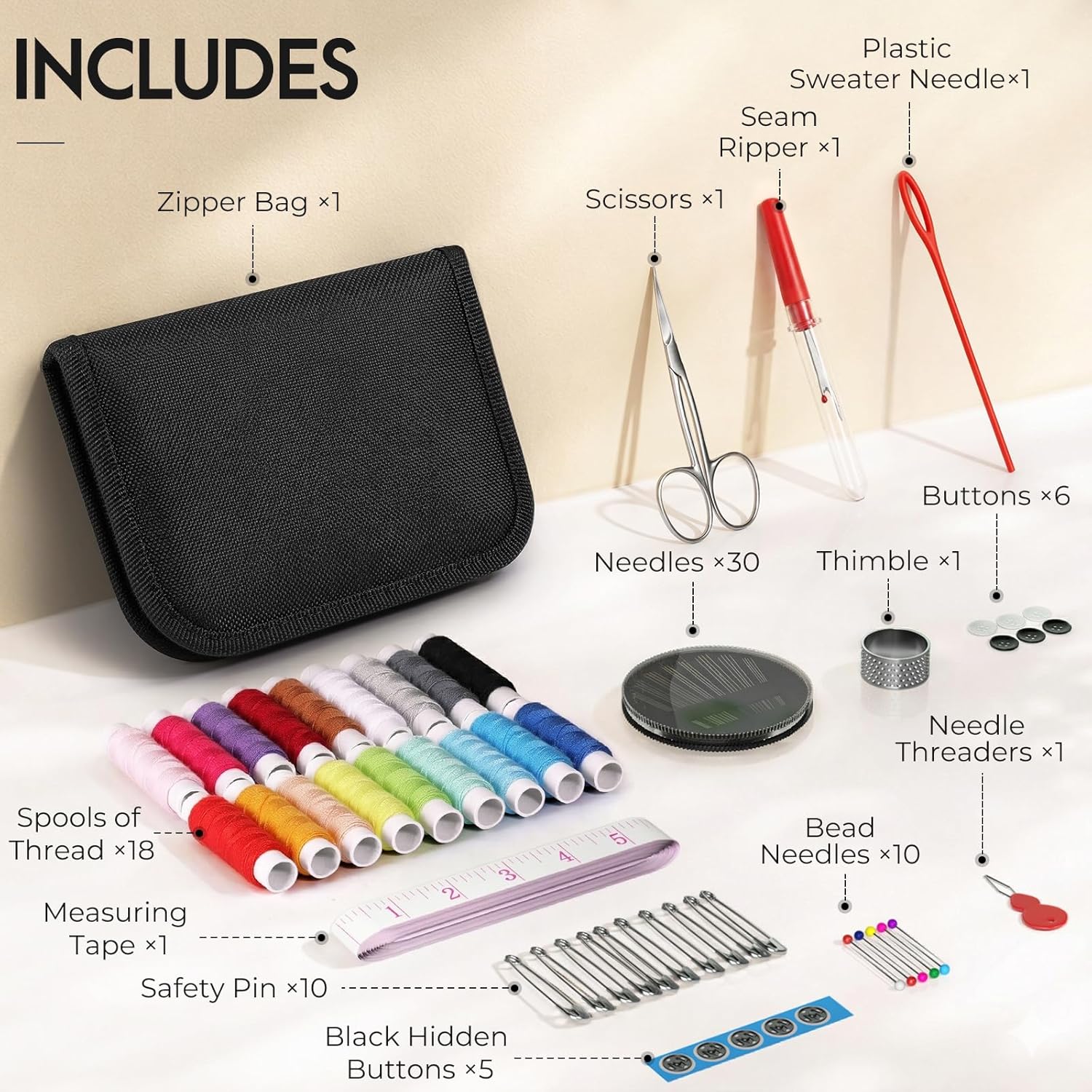 Coquimbo Sewing Kit Mothers Day Gifts for Mom Grandma Women Wife Teen Girls Beginner Traveler, Portable Sewing SupTLies Accessories Contains Thread, Needles, Scissors, Dorm Room Essentials (Black)