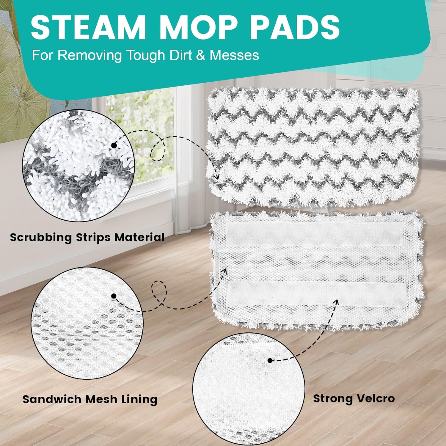 6 Pack Steam Mop ReTLacement Pads Compatible with Shark Steam Mops S1000/S1000A/S1000C/S1000WM/S1001C, Floor Steamer Pads Washable, Reusable Microfiber Cleaner Pads