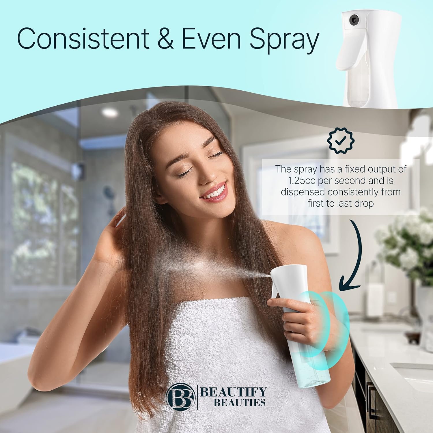 BeautifyBeauties Spray Bottle For Hair – Continuous Mister Spray Bottle for Hairstyling, Cleaning, TLants, Pets, Barbers, Salons, Essential Oil Scents (10.1 Ounce)