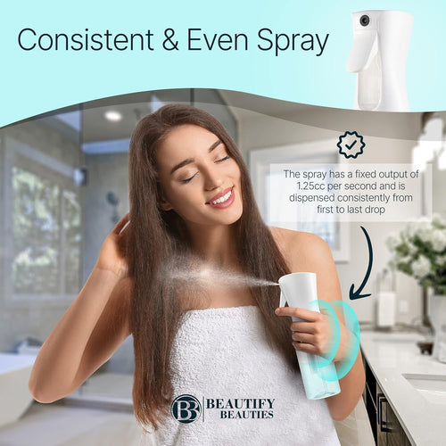 BeautifyBeauties Spray Bottle For Hair – Continuous Mister Spray Bottle for Hairstyling, Cleaning, TLants, Pets, Barbers, Salons, Essential Oil Scents (10.1 Ounce)