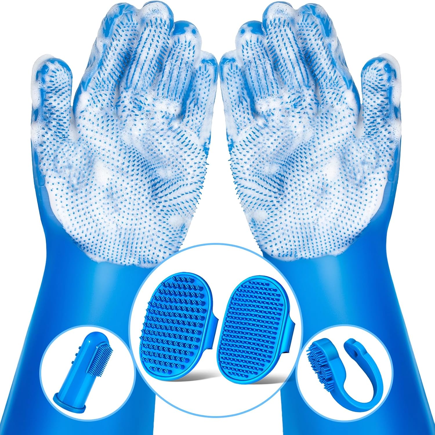 6PCS Pet Grooming Kit for Dogs,Cats and Horses | Dog Washing Gloves | Dog Bath Brush | Dog Bath Gloves | Dog Shampoo Brush | Pet Grooming Gloves | Dog Bath SupTLies (Navy Blue)