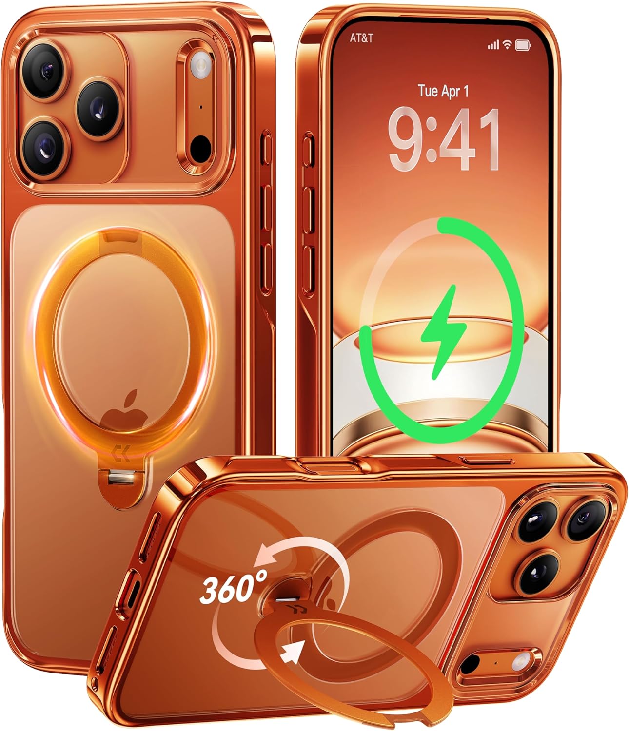 CASEKOO Cosmic Orange Glossy for iPhone 17 Pro Max Case [360 Spin Magnetic Stand][Fit for MagSafe][17FT Military Protection] Slim Hand-Polished Frame Titanium Alloy Sturdy Stand 6.9", Cosmic Orange