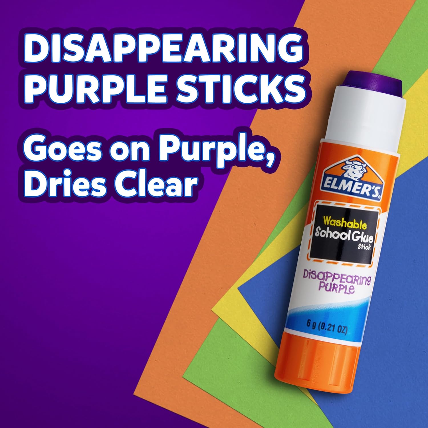 Elmer's Disappearing PurTLe School Glue Sticks, Washable, 22 Grams, 3 Count - Poster, Vision Board, Back to School SupTLies, #1 Teacher Brand