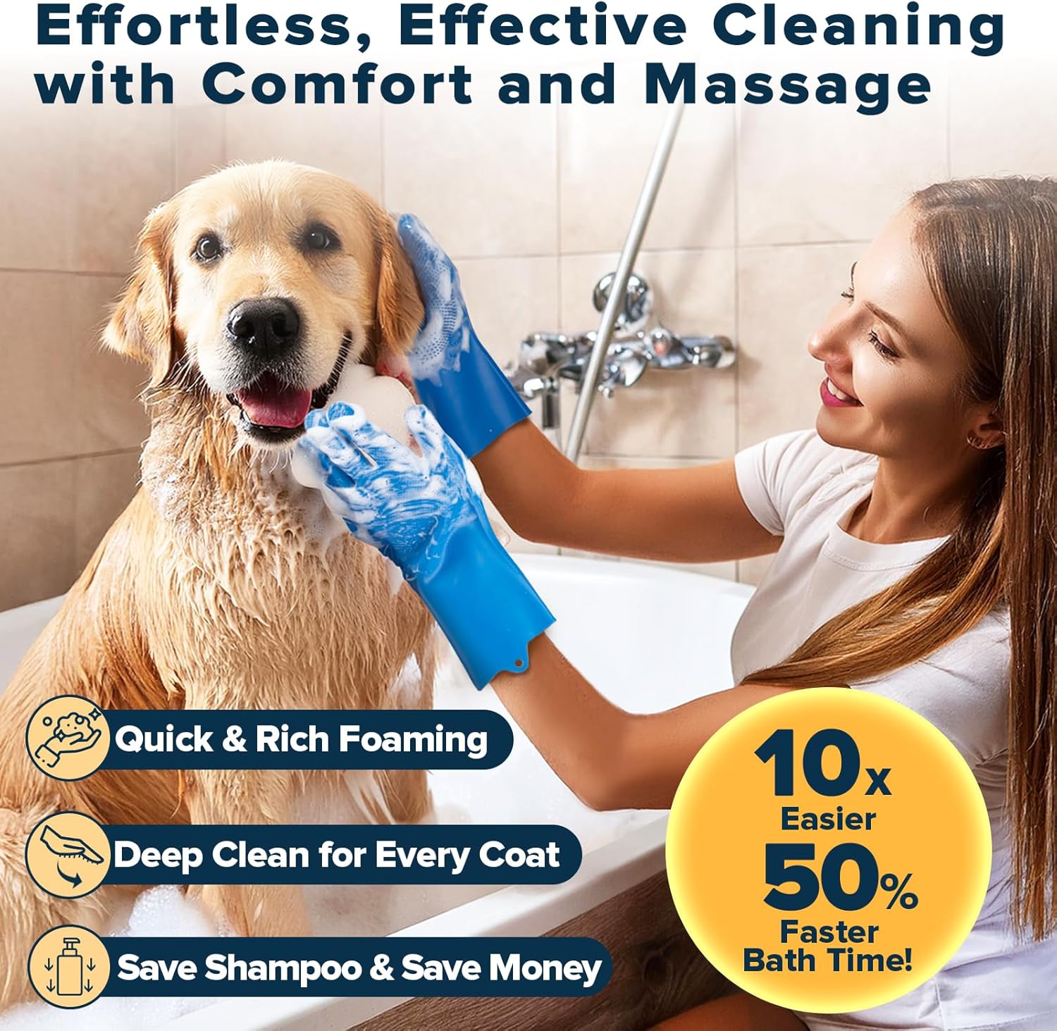 6PCS Pet Grooming Kit for Dogs,Cats and Horses | Dog Washing Gloves | Dog Bath Brush | Dog Bath Gloves | Dog Shampoo Brush | Pet Grooming Gloves | Dog Bath SupTLies (Navy Blue)