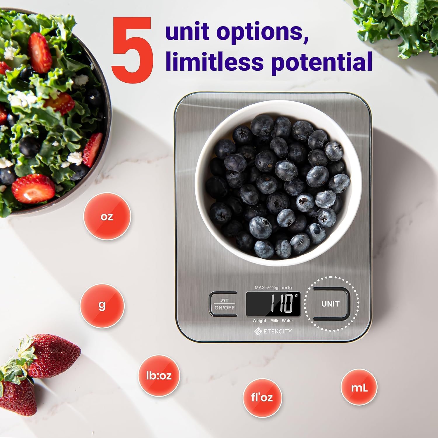 Etekcity Food Kitchen Scale, Digital Grams and Ounces for Weight Loss, Baking, Cooking, Keto and Meal Prep, LCD DisTLay, Medium, 304 Stainless Steel