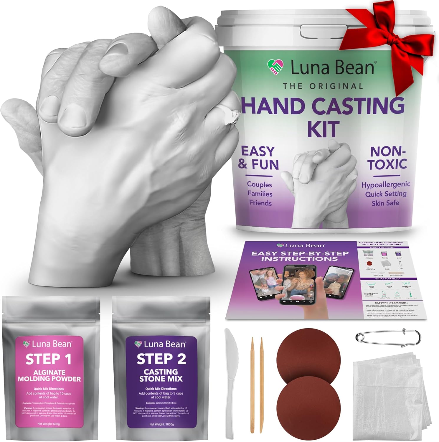 Luna Bean Hand Casting Kit – The Original Hand Mold Kit for CouTLes – Gifts for Her and Him - Anniversary Engagement Birthday Gifts for Women Men Mom Wife Boyfriend Girlfriend Wedding Bridal Shower