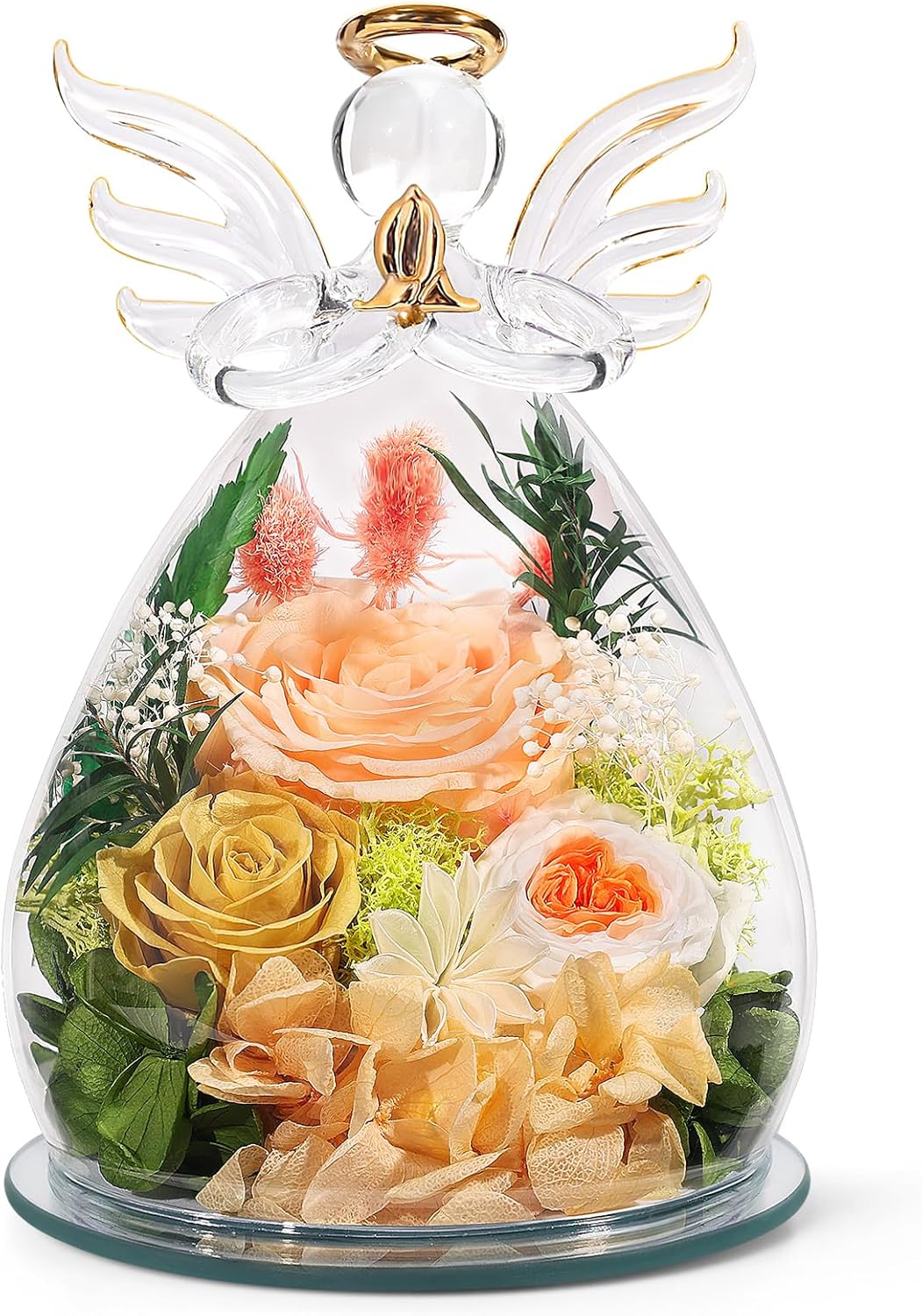 Gifts for Mom Mothers Day Birthday Gifts for Women Preserved Rose Forever Flower in Glass Angel Figurines Fresh Flowers for Delivery Anniversary Real Colorful Roses for Grandma Her Wife from Daughter