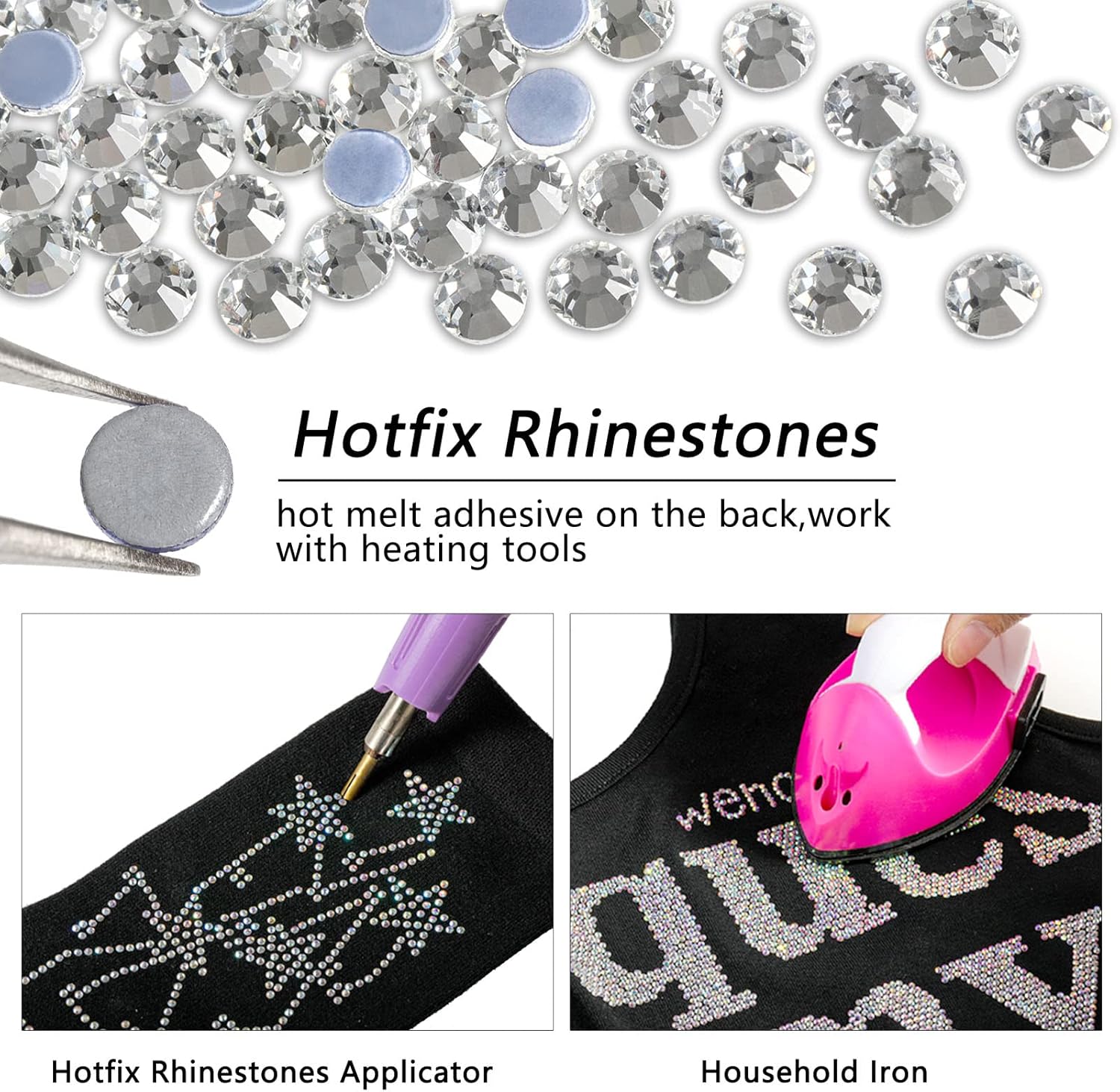 Beadsland Hotfix Rhinestones, 2880pcs Flatback Crystal Rhinestones for Crafts Clothes DIY Decoration, Crystal, SS10, 2.7-2.9mm