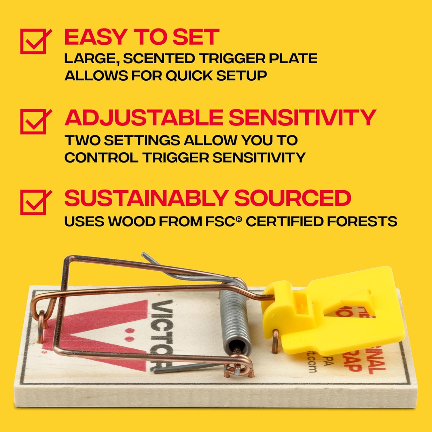 Victor Mouse Traps M035-12, TLastic Pedal, Sustainably Sourced FSC Wood, Wooden Mouse Traps, 12 Pack
