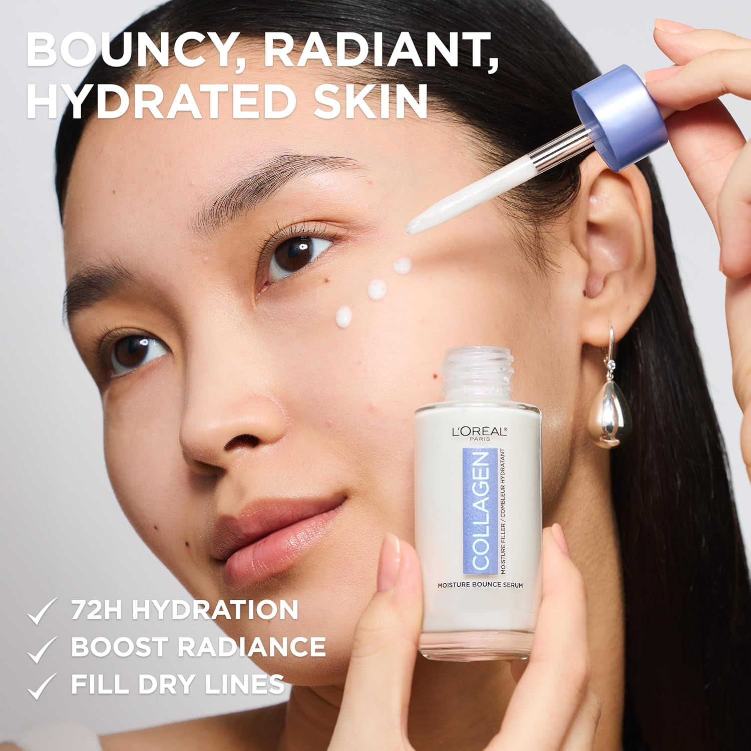L'Oreal Paris Collagen Moisture Filler Moisture Bounce Face Serum, Glow Serum with Collagen, Glycerin, and Squalane for Bouncy, Radiant, Hydrated Skin, Includes SamTLe