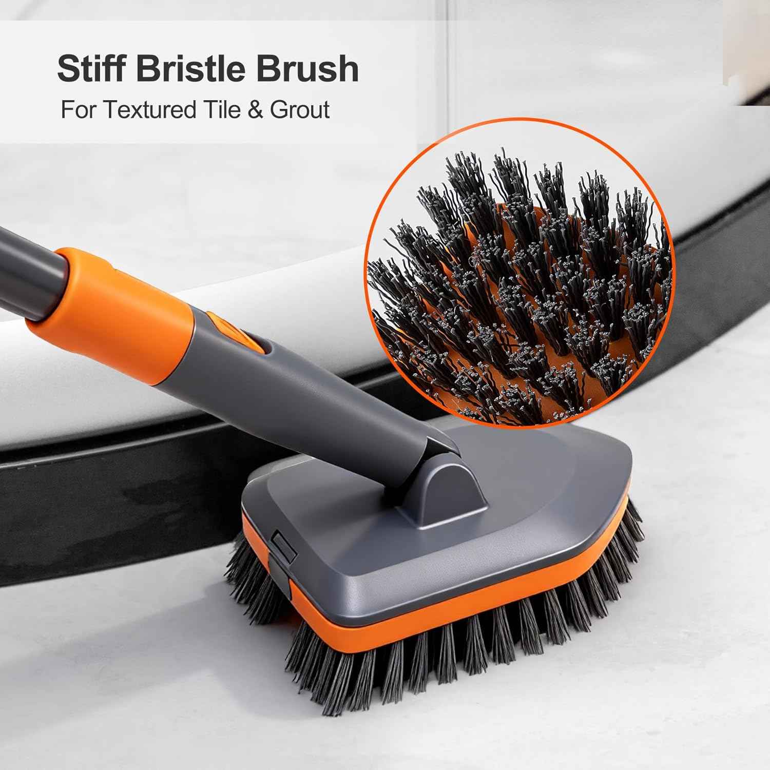 Tile Tub Scrubber Brush with 3 Different Function Cleaning Heads and 56" Extendable Long Handle-No Scratch Shower Scrubber for Cleaning Bathroom Kitchen Toilet Wall,Bathtub,Sink,Grey