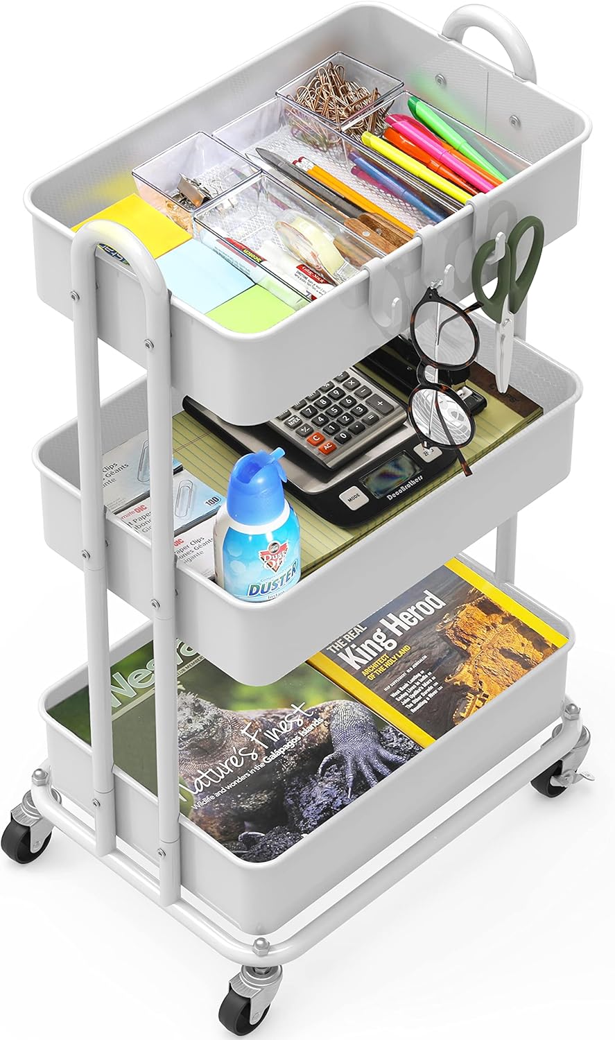 SimTLe Houseware 3-Tier Heavy Duty Metal Utility Rolling Cart, White
