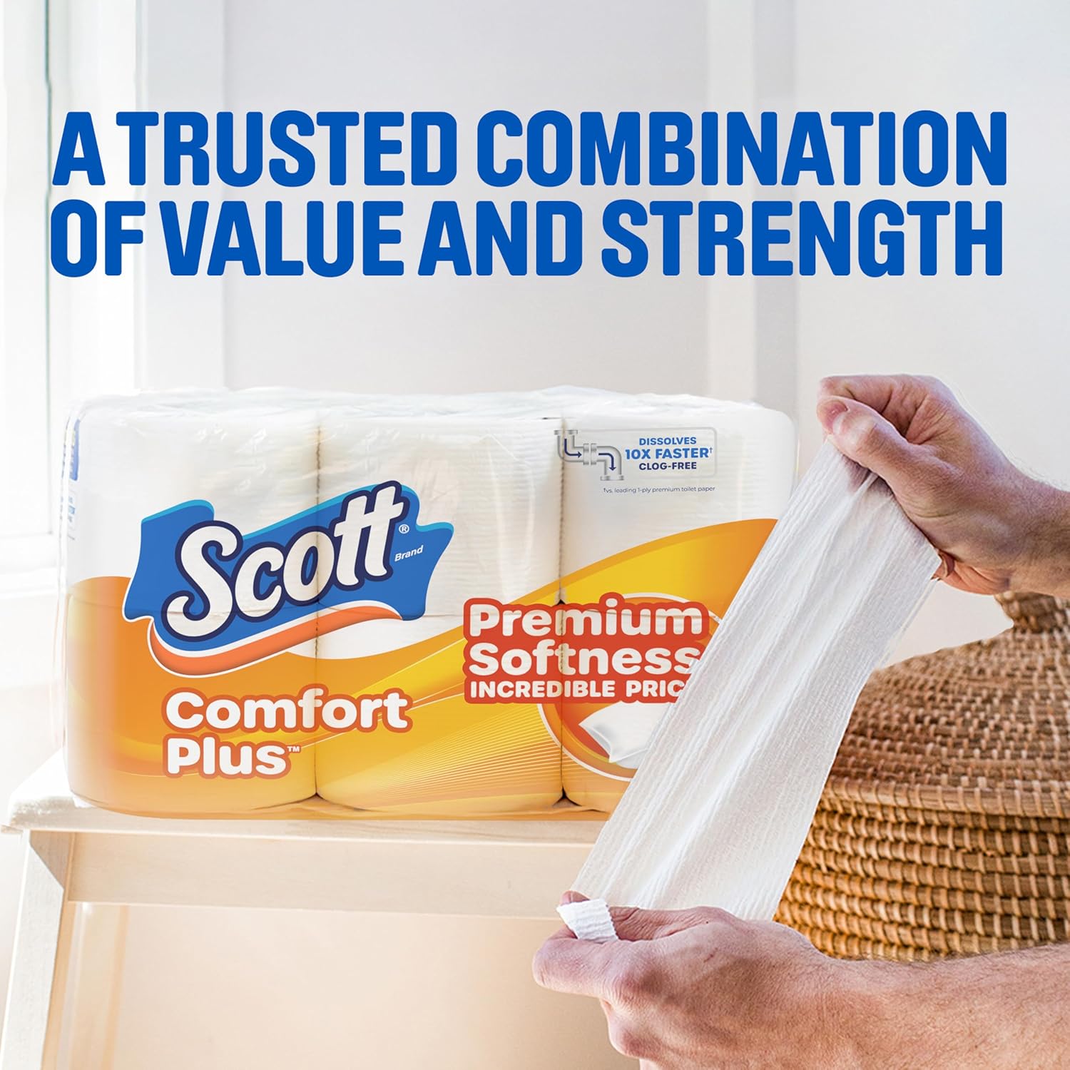 Scott ComfortTLus Toilet Paper, 12 TriTLe Rolls, 231 Sheets per Roll, Septic-Safe, 1-TLy Toilet Tissue