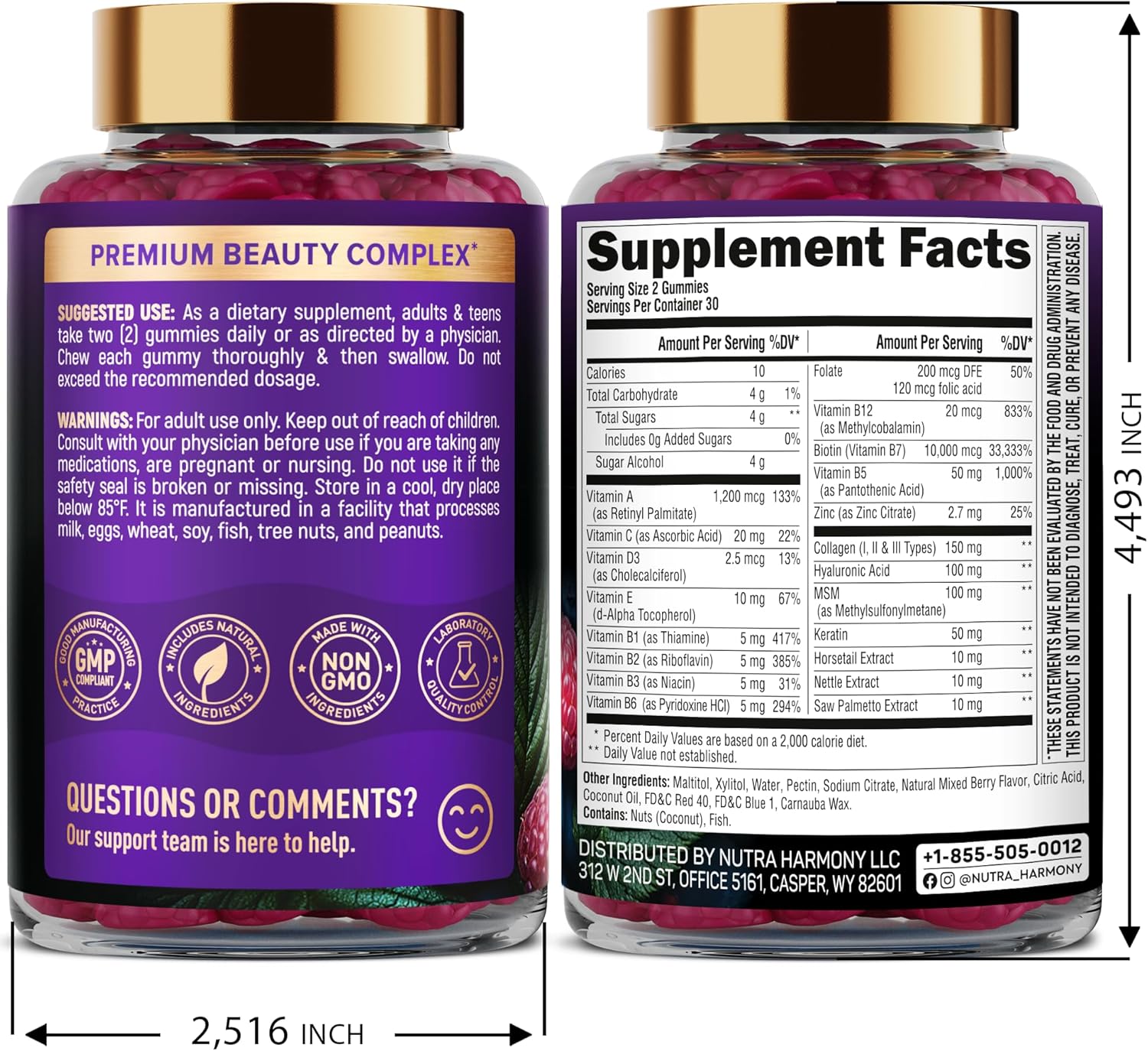 Biotin Gummies with Collagen - Hair Growth Support Skin, & Nail Strength - for Women & Men - Biotin 10000mcg | Keratin | Hyaluronic Acid | B-ComTLex | Saw Palmetto - Sugar-Free, Mixed Berry - 60 Gummy