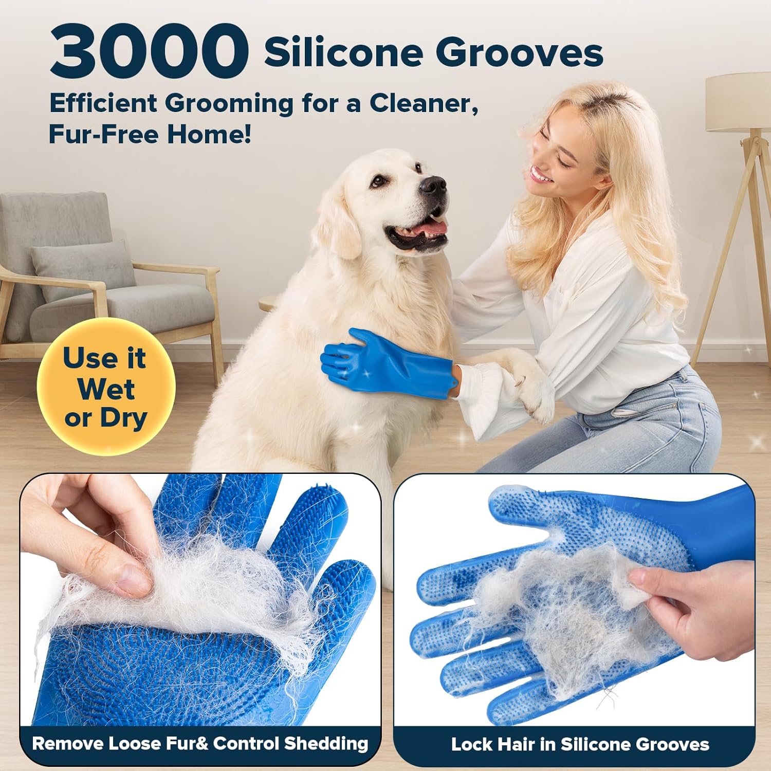 6PCS Pet Grooming Kit for Dogs,Cats and Horses | Dog Washing Gloves | Dog Bath Brush | Dog Bath Gloves | Dog Shampoo Brush | Pet Grooming Gloves | Dog Bath SupTLies (Navy Blue)