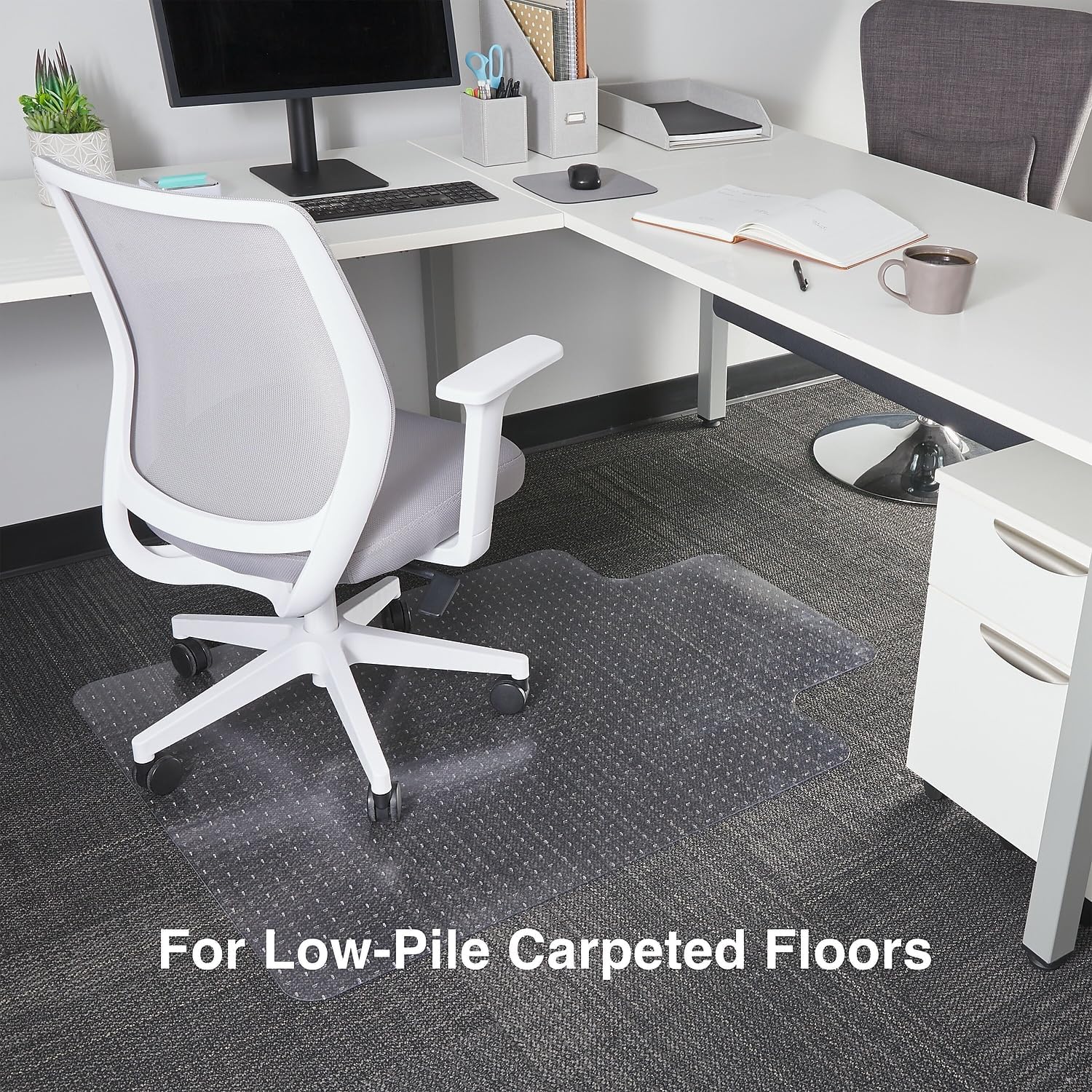 StaTLes Office Chair Mat, Clear Floor Mats with Lip, Flat-Pile Carpets, Extended Under-Desk Coverage, 48 x 36 Inch, Smooth Glide