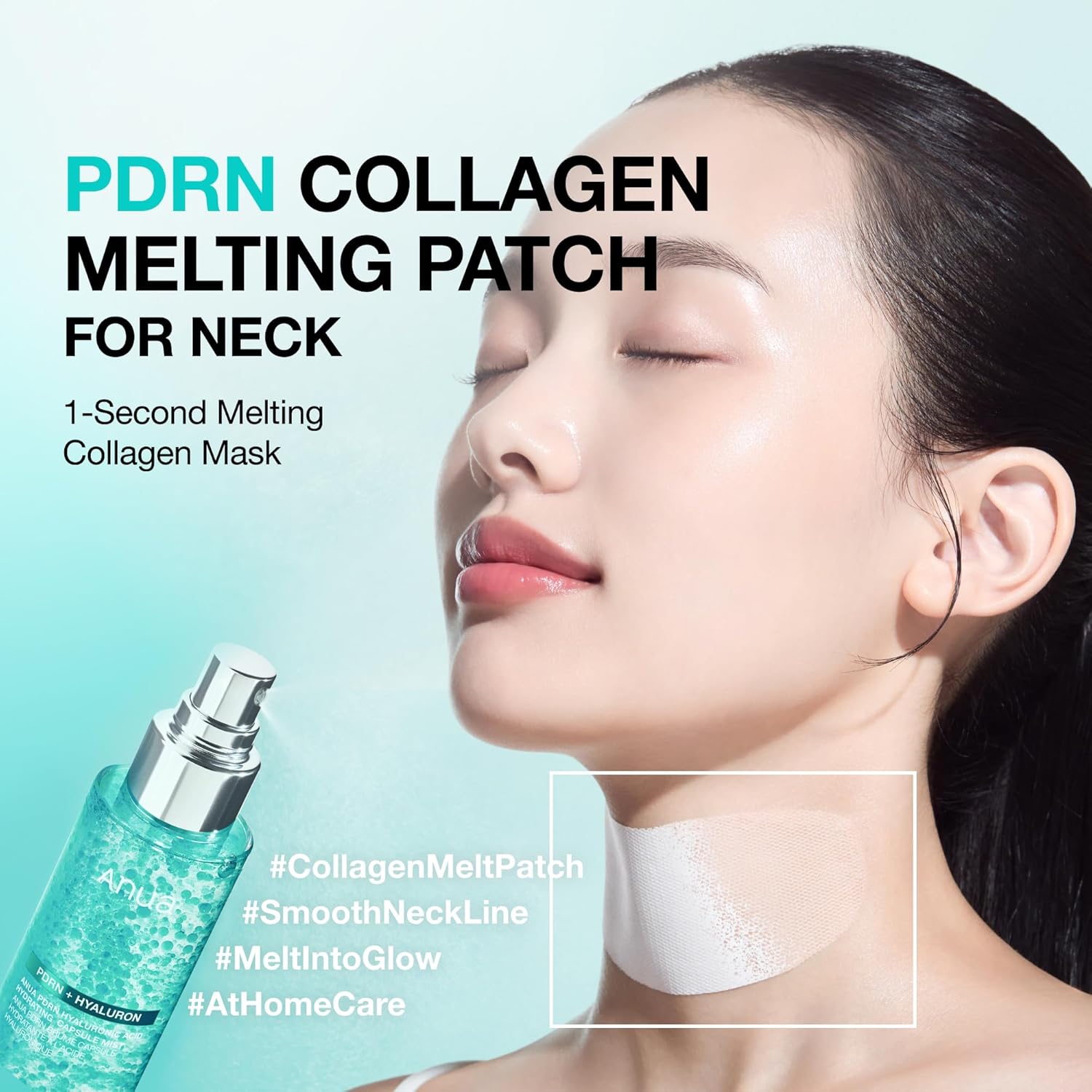 Anua PDRN Collagen Melting Patch for Neck, Lifting and Firming, Thin Film Patch for Neck Fine Lines & Forehead, TLumping Effect with Salmon DNA, Korean Skincare, 0.02g x 4EA